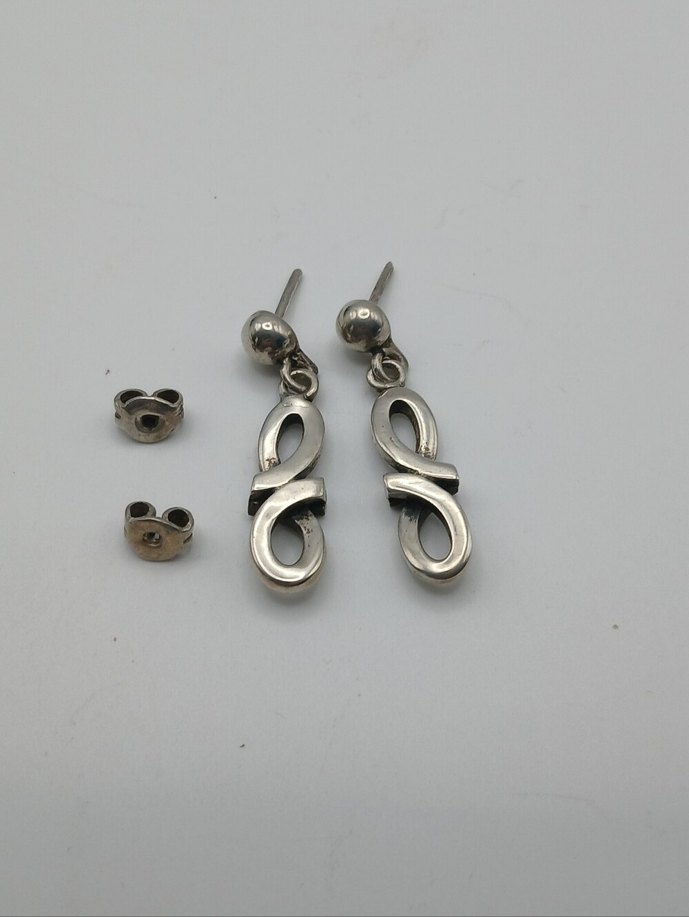 Vintage Taxco Mexico 925 Sterling Silver Infinity Twist Drop Earrings -Signed
